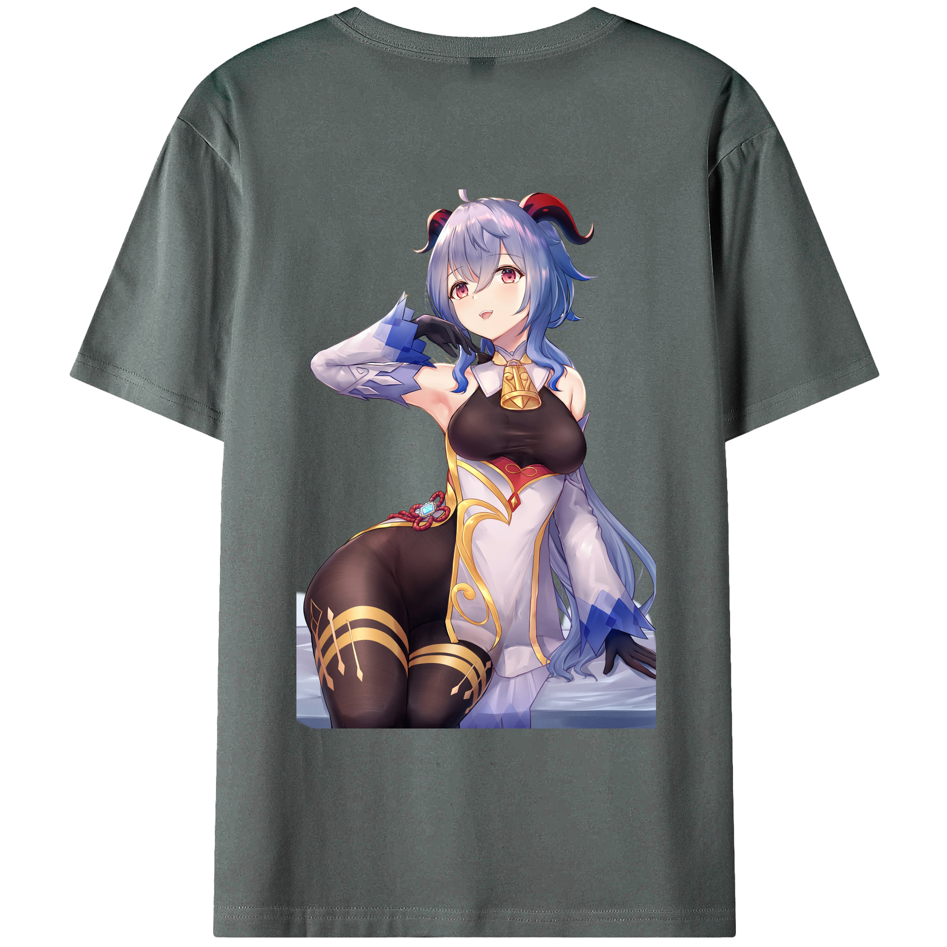 げんし神 甘雨 かんう genshin Ganyu 綿100％ メンズ半袖Tシャツ（バックプリント） 通気性